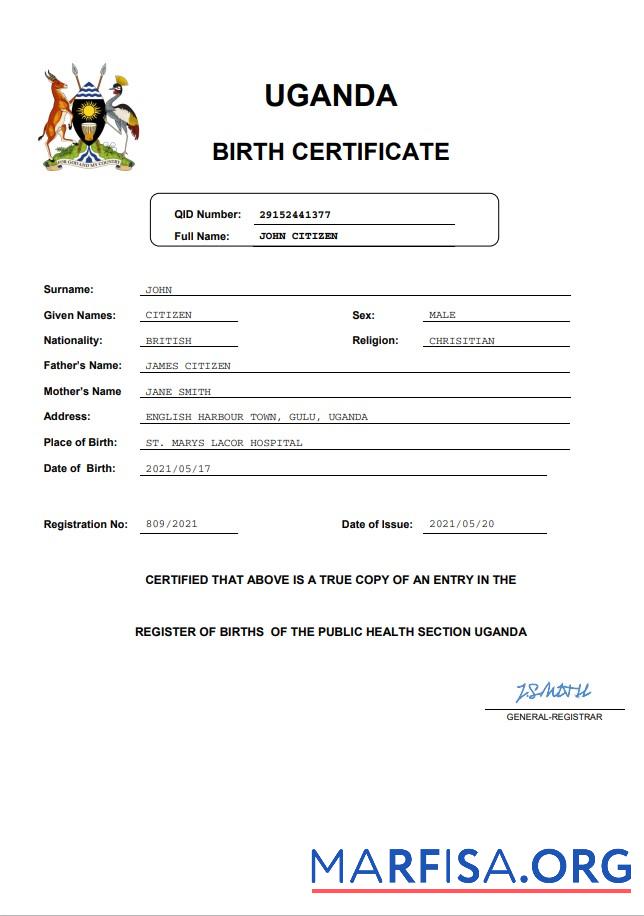 Downloadable Uganda birth certificate Word and PDF template